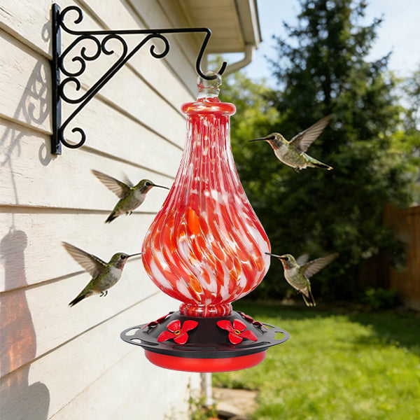 Hand Blown Glass Hummingbird Feeder for Outdoors Hanging