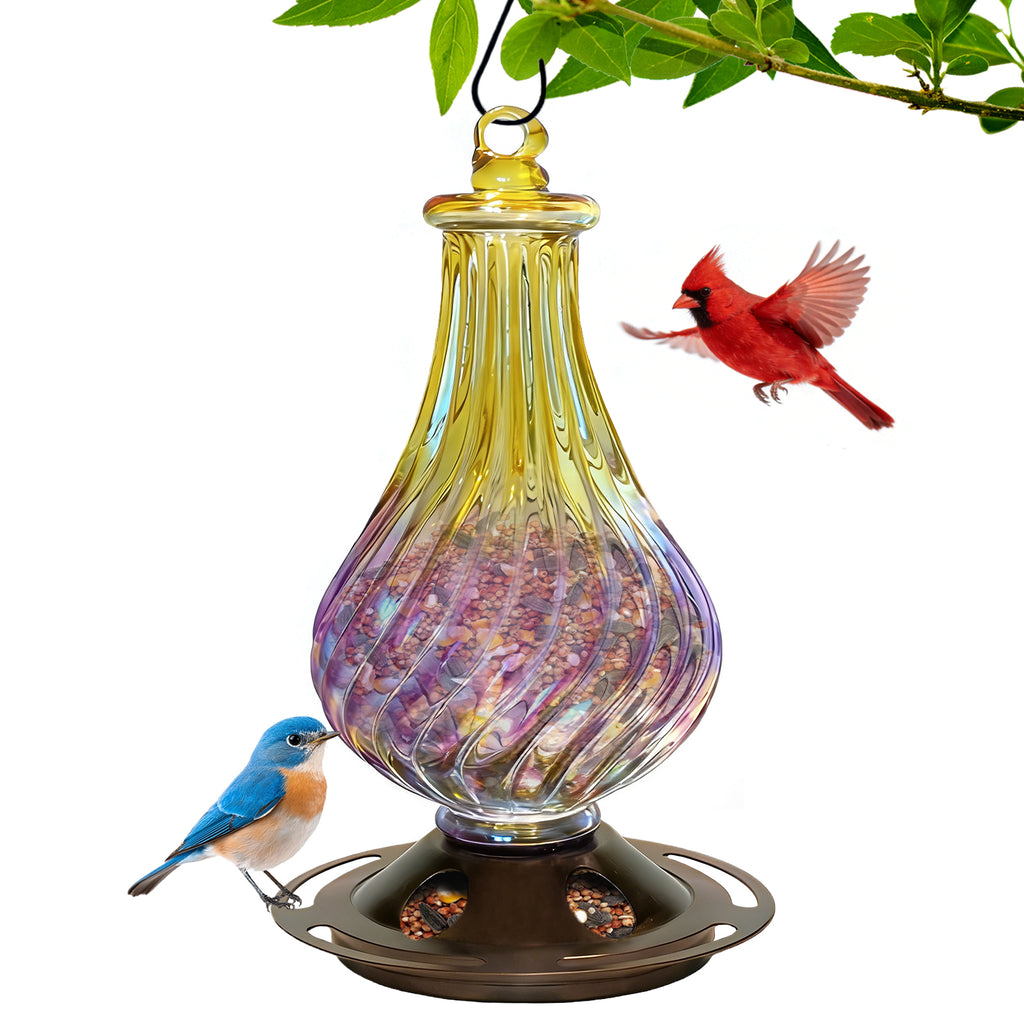 Handmade Glass Bird Feeder for Outdoors Hanging