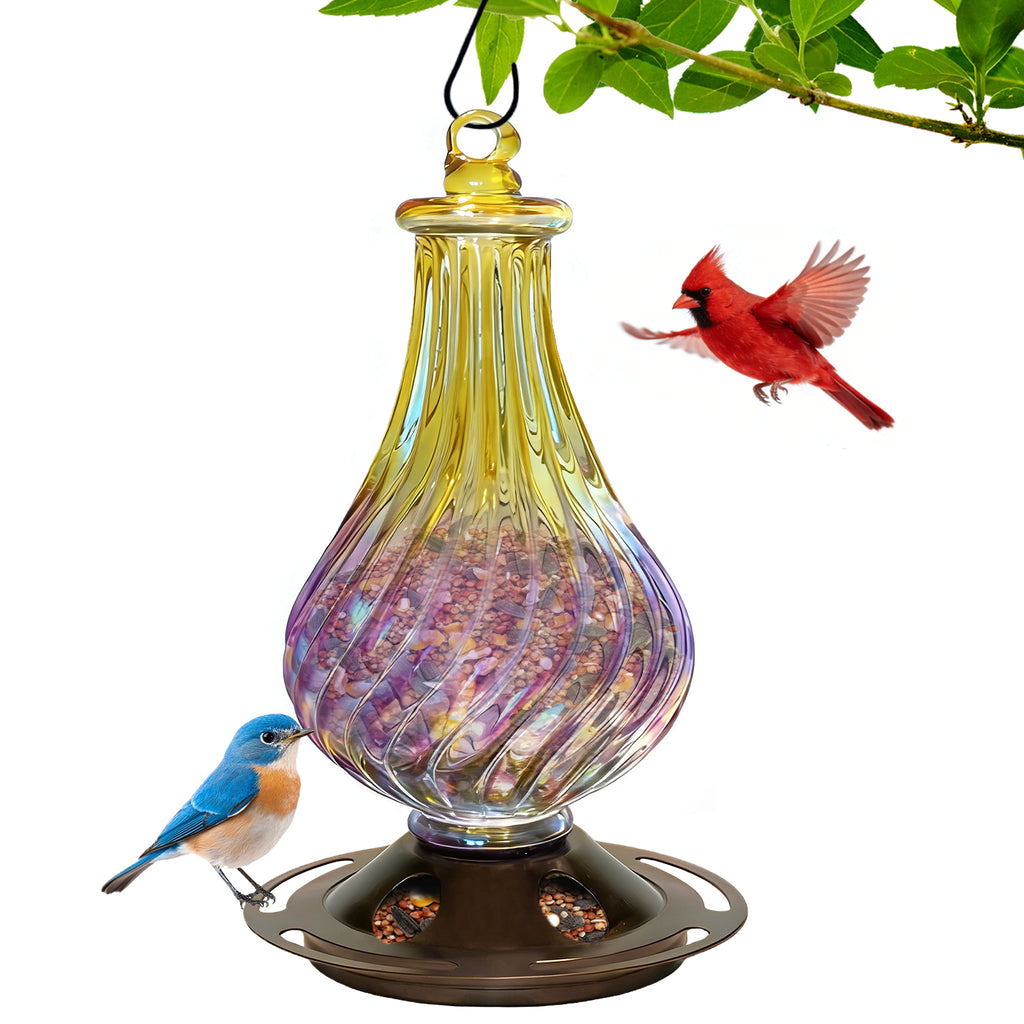 Handmade Glass Bird Feeder for Outdoors Hanging