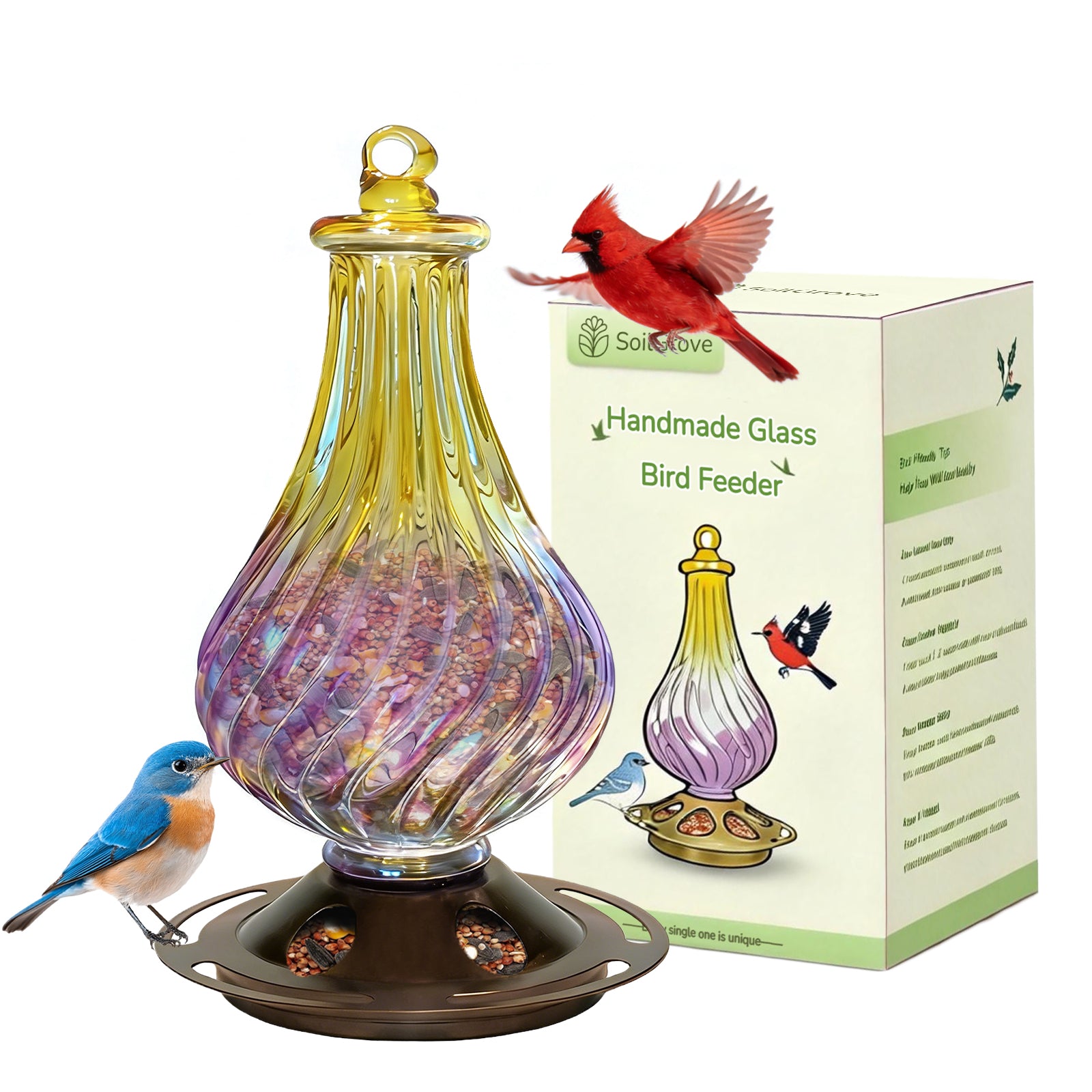 Handmade Glass Bird Feeder for Outdoors Hanging