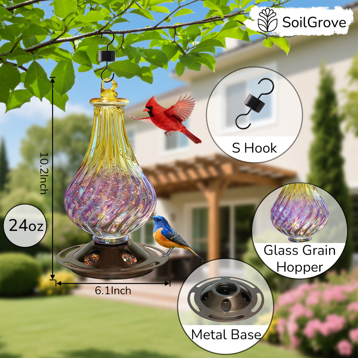 Hand Blown Glass Bird Feeder for Cardinals and Blue Jays – SoilGrove