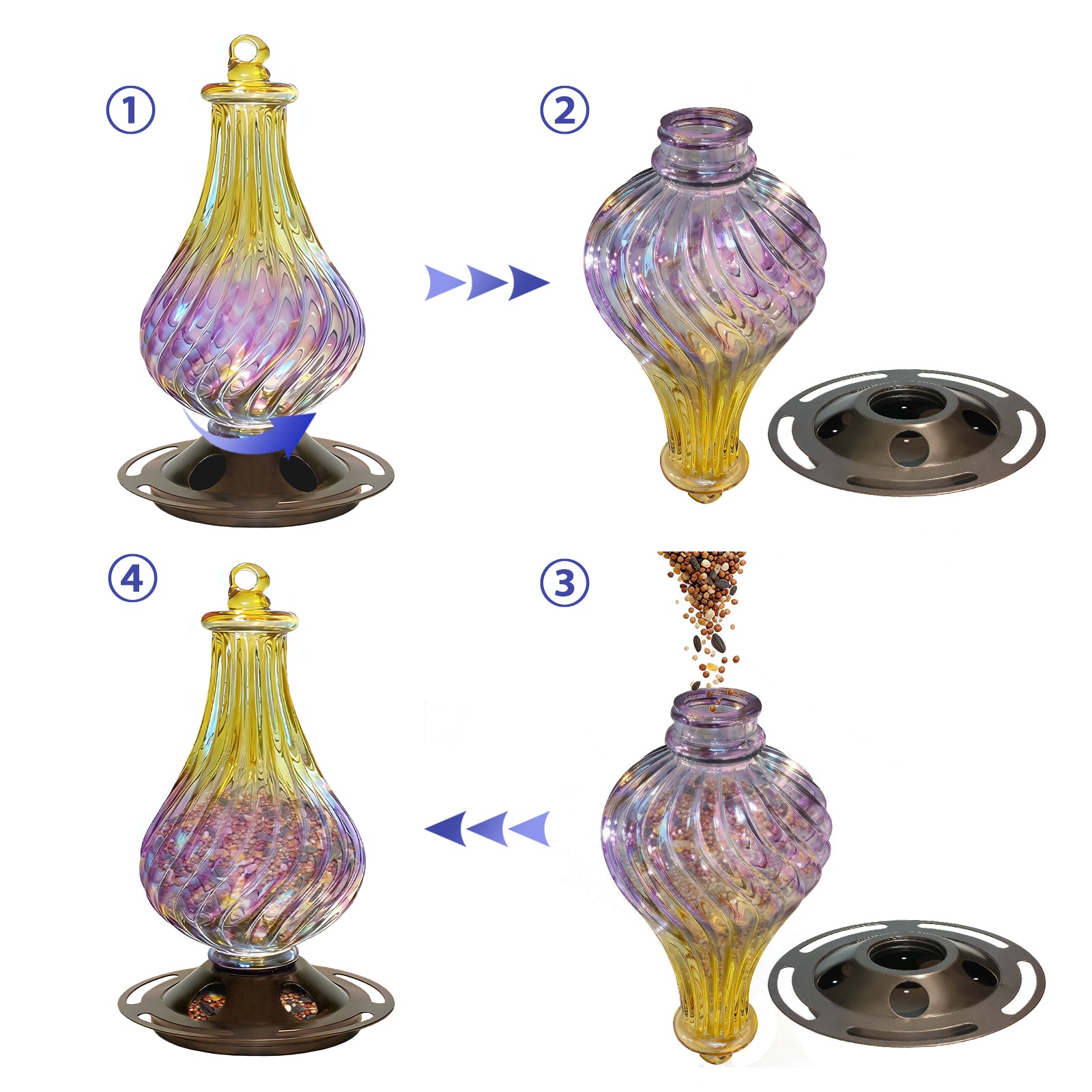 Handmade Glass Bird Feeder for Outdoors Hanging