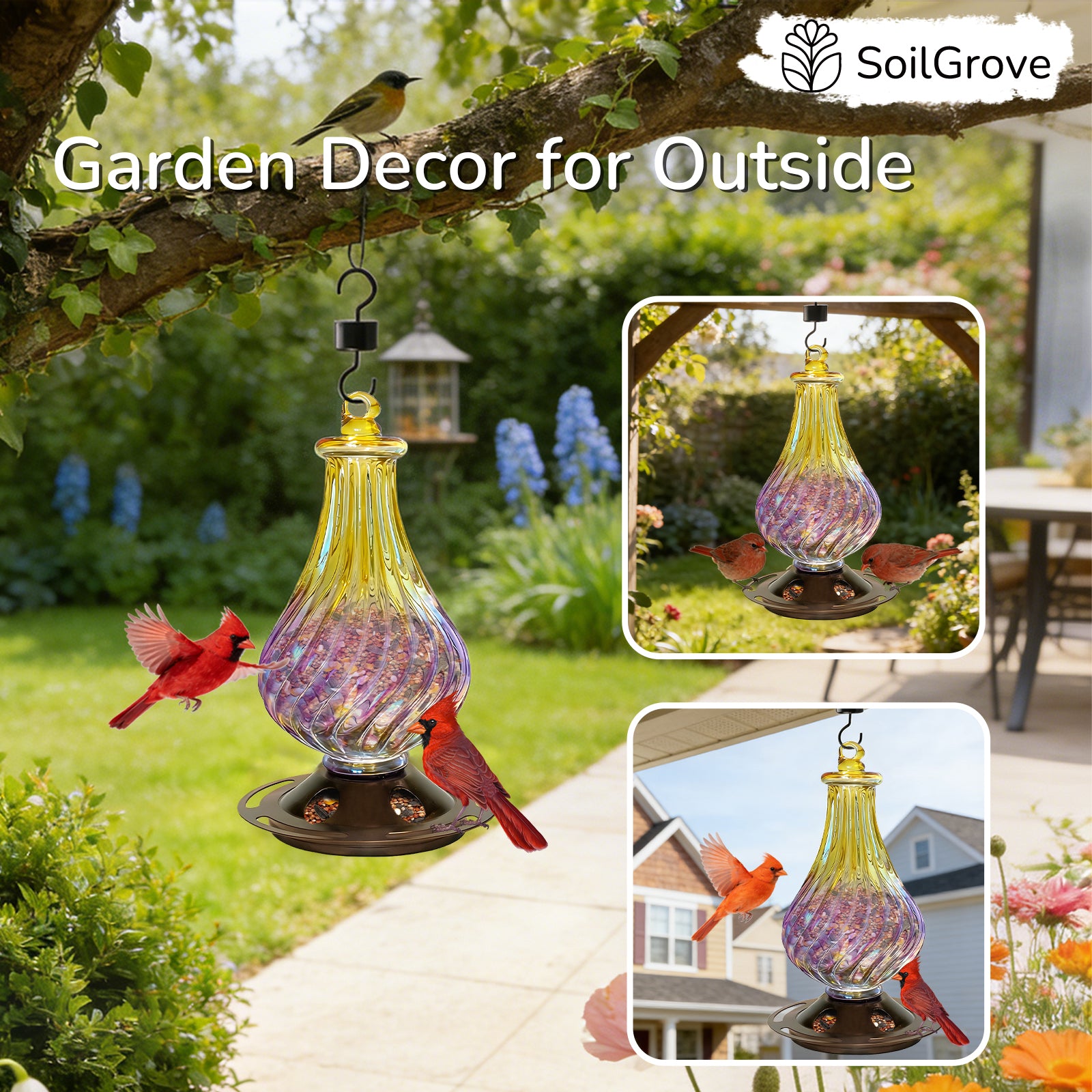 Handmade Glass Bird Feeder for Outdoors Hanging