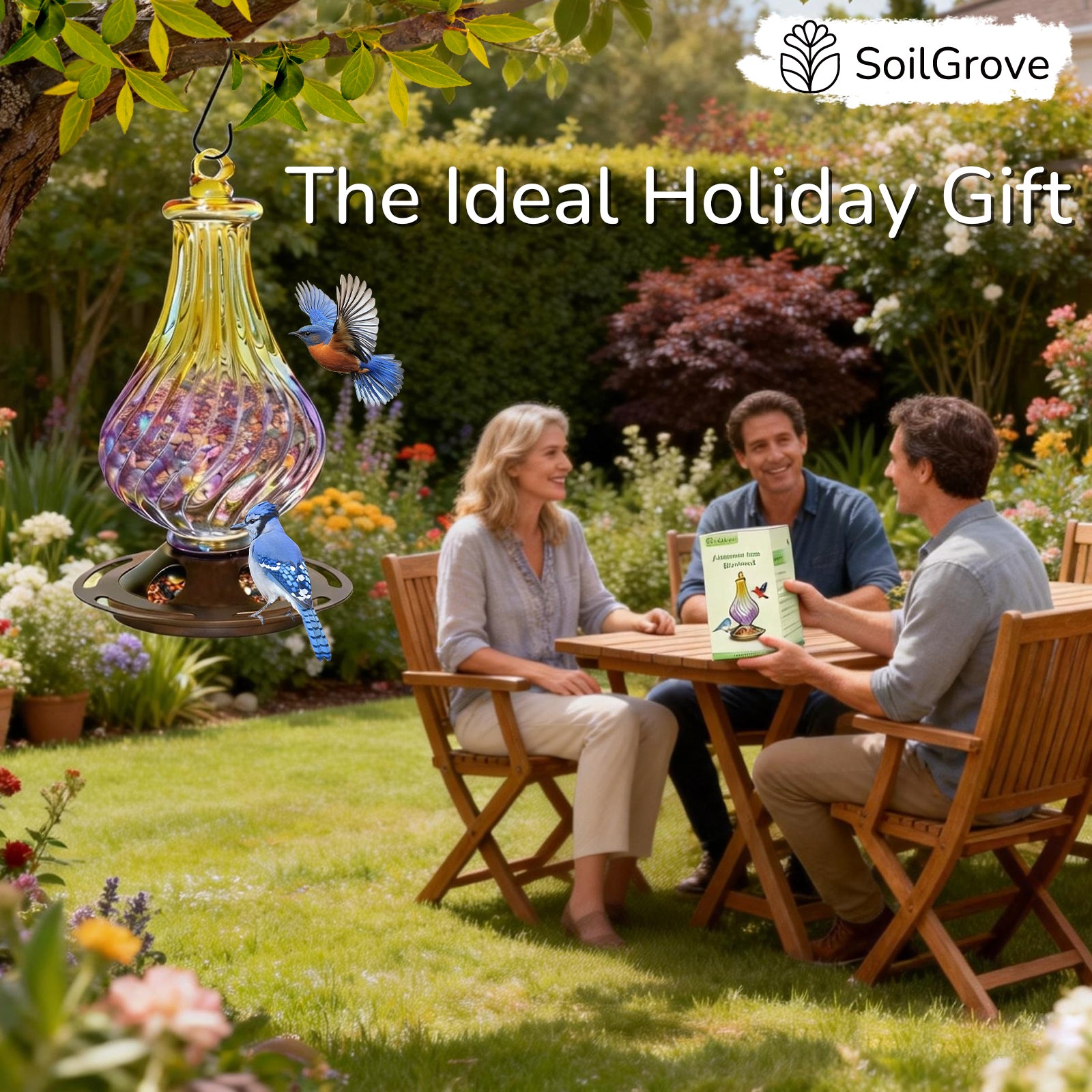 Handmade Glass Bird Feeder for Outdoors Hanging