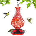 Hand Blown Glass Hummingbird Feeder for Outdoors Hanging