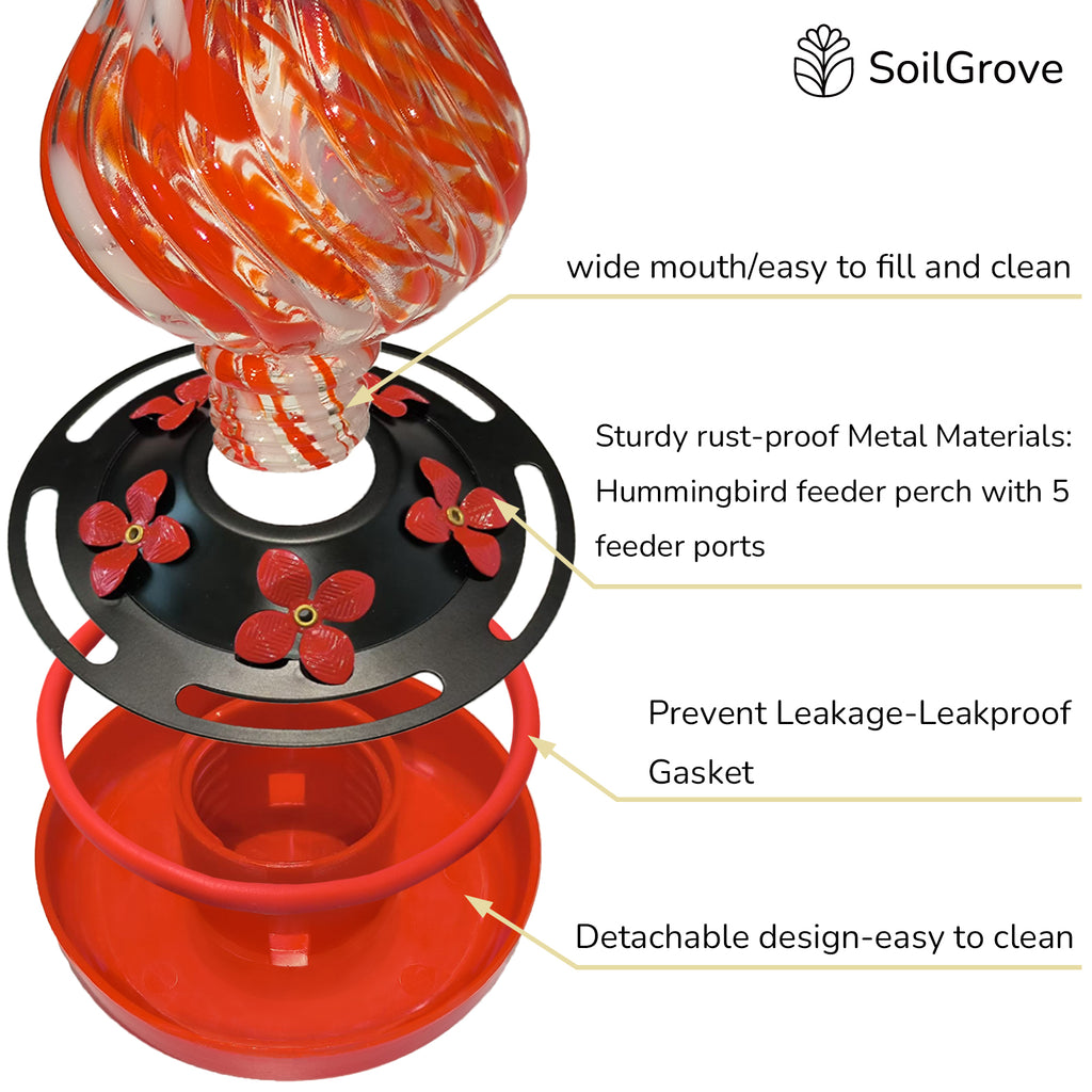 Hand Blown Glass Hummingbird Feeder for Outdoors Hanging