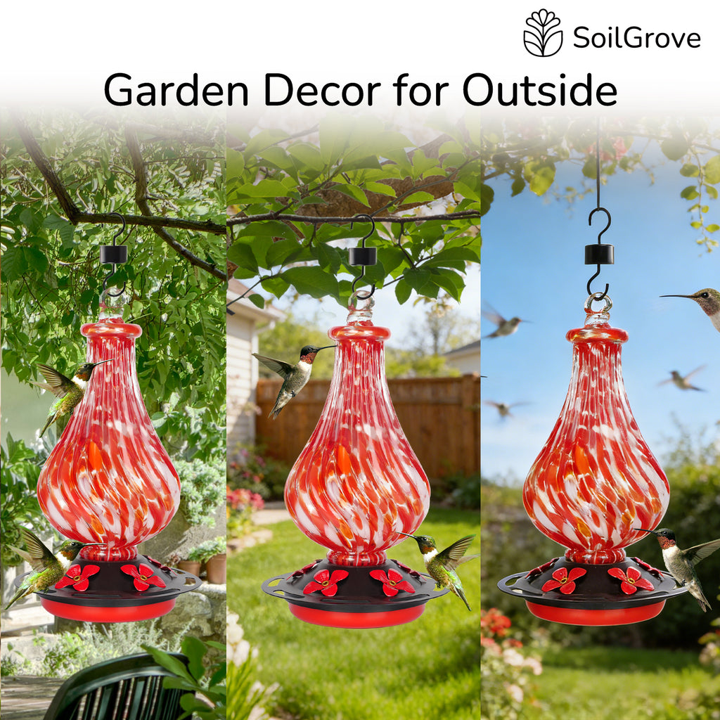 Hand Blown Glass Hummingbird Feeder for Outdoors Hanging